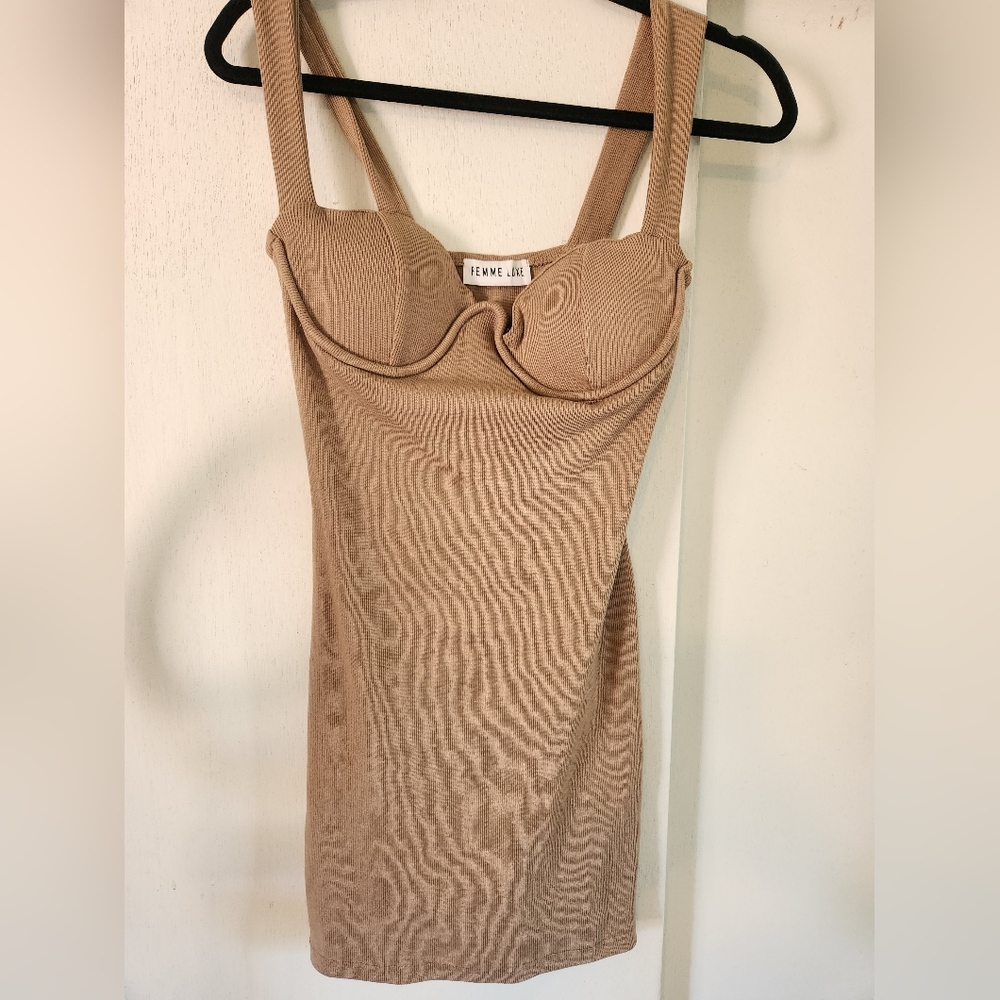 Ribbed Knit Brown Mini Dress